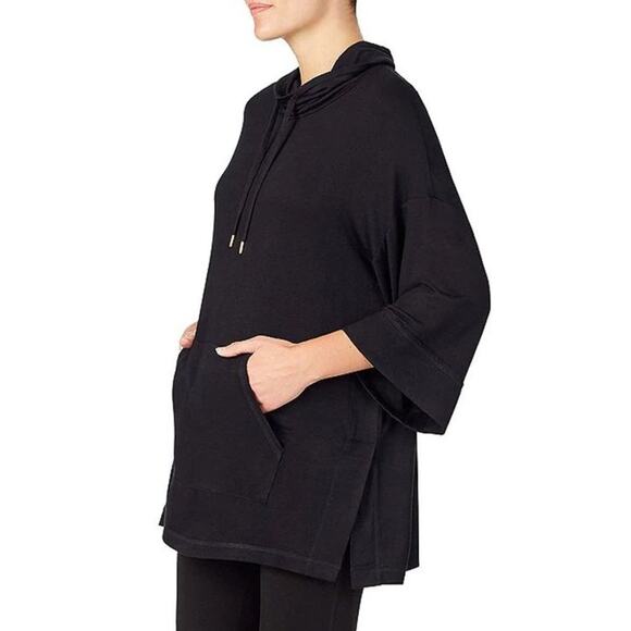 Donna Karan Sleepwear Poncho Women S/M Knit Hooded Black French Terry Soft Cozy - Picture 2 of 10
